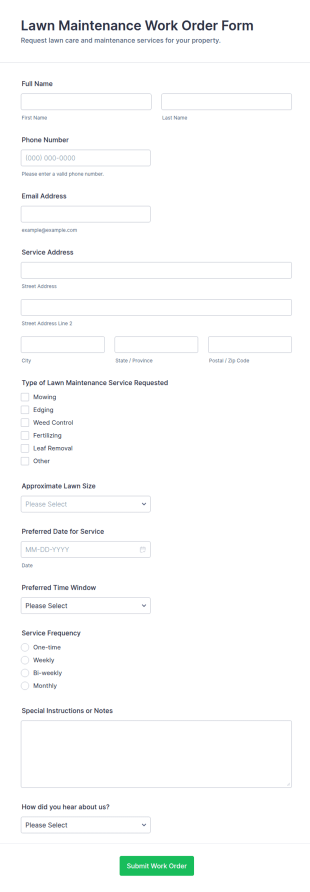 Lawn Maintenance Work Order Form Template