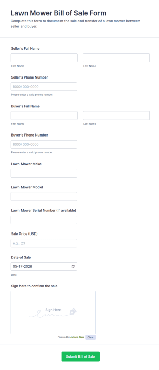 Lawn Mower Bill Of Sale Form Template