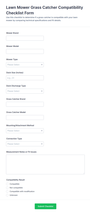 Lawn Mower Grass Catcher Compatibility Checklist Form Template