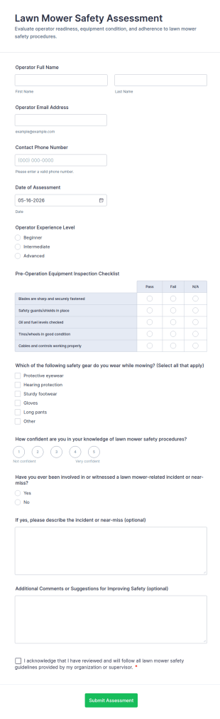 Lawn Mower Safety Assessment Form Template