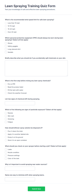 Lawn Spraying Training Quiz Form Template