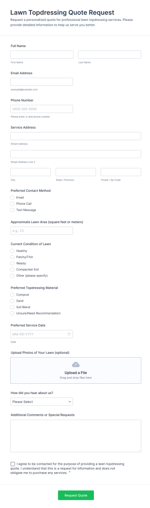 Lawn Topdressing Quote Request Form Template