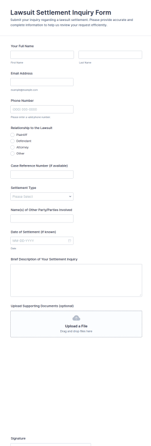 Lawsuit Settlement Inquiry Form Template