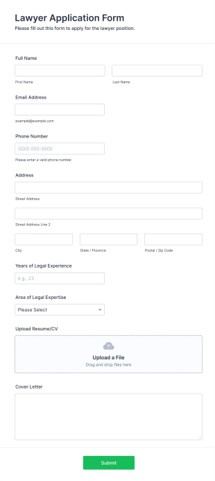 Lawyer Application Form Form Template