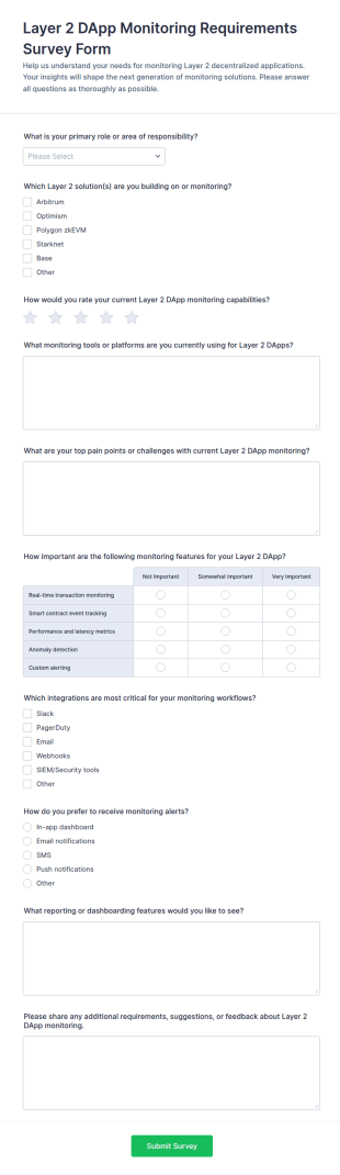 Layer 2 DApp Monitoring Requirements Survey Form Template
