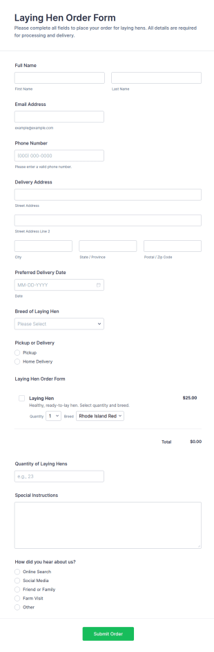 Laying Hen Order Form Template