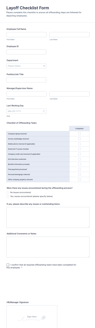 Layoff Checklist Form Template