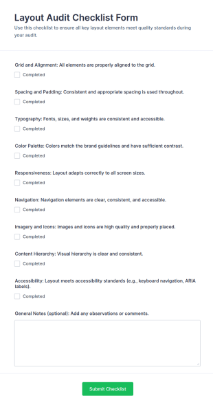 Layout Audit Checklist Form Template