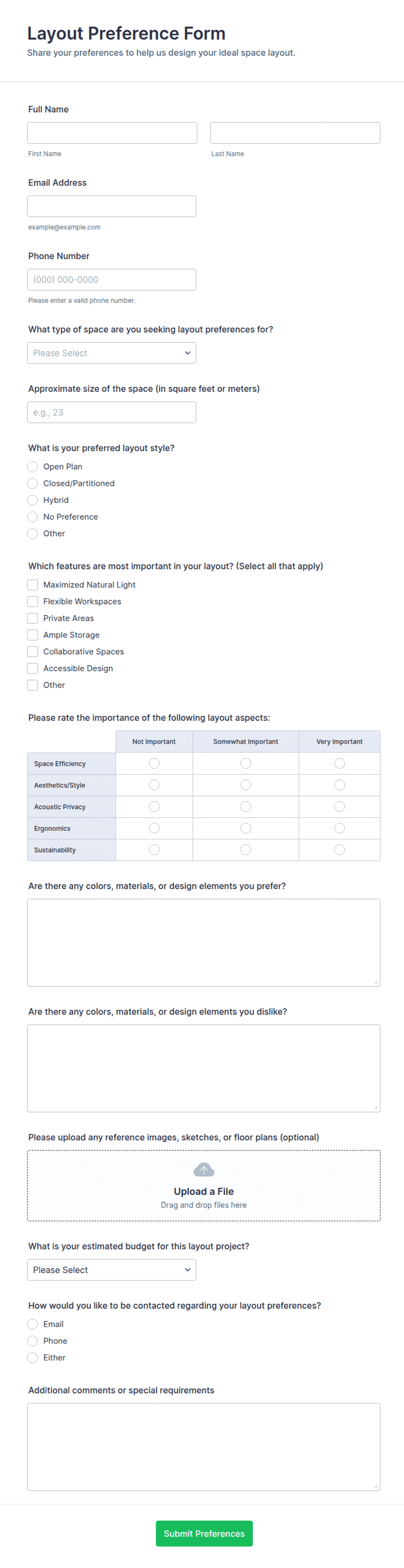 Layout Preference Form Template | Jotform