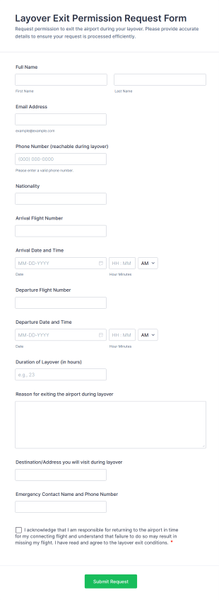 Layover Exit Permission Request Form Template