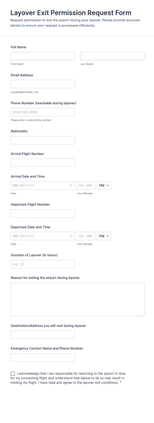 Layover Exit Permission Request Form Template