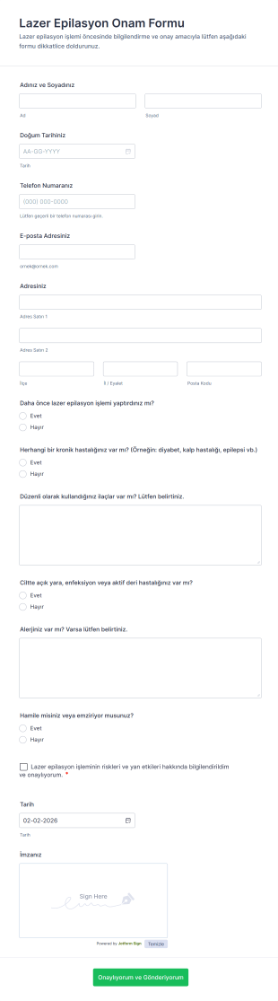 Lazer Epilasyon Onam Form Şablonu