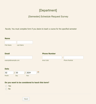 LCC [Department] [Semester] Schedule Request Form Template