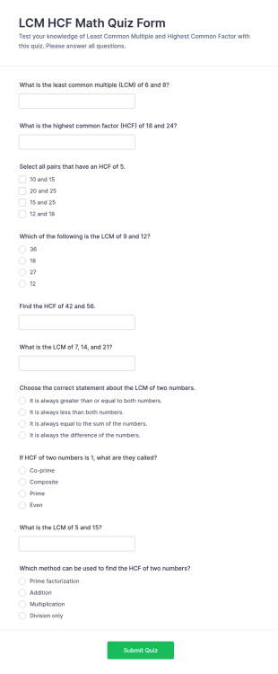 LCM HCF Math Quiz Form Template
