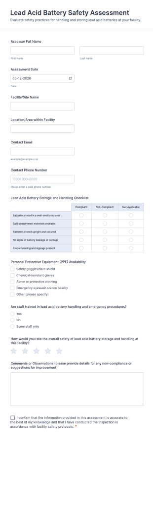 Lead Acid Battery Safety Assessment Form Template