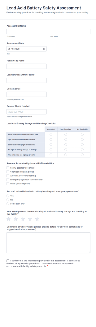Lead Acid Battery Safety Assessment Form Template