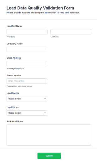 Lead Data Quality Validation Form Template
