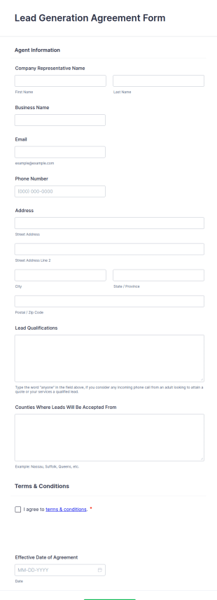Lead Generation Agreement Form Template