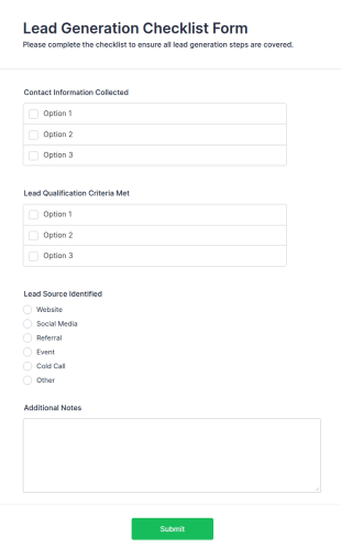 Lead Generation Checklist Form Template