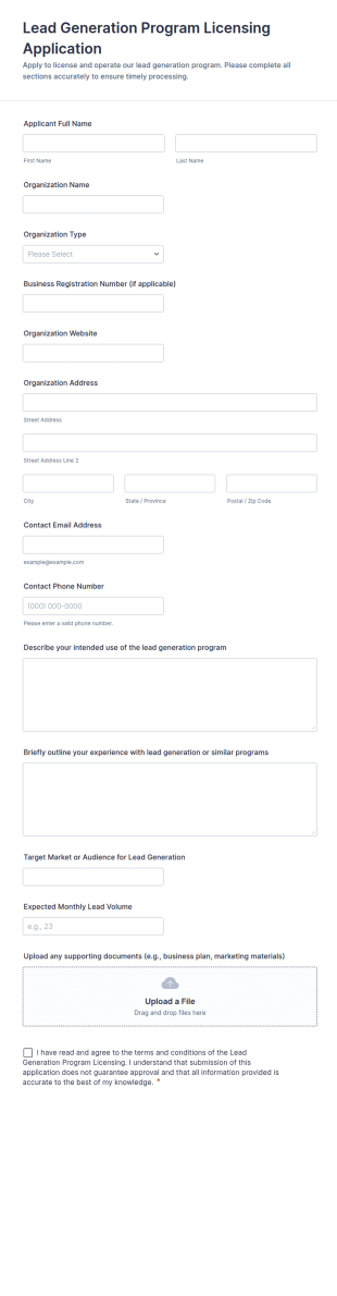 Lead Generation Program Licensing Application Form Template