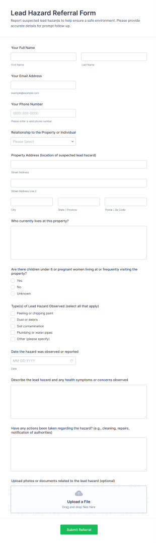 Lead Hazard Referral Form Template