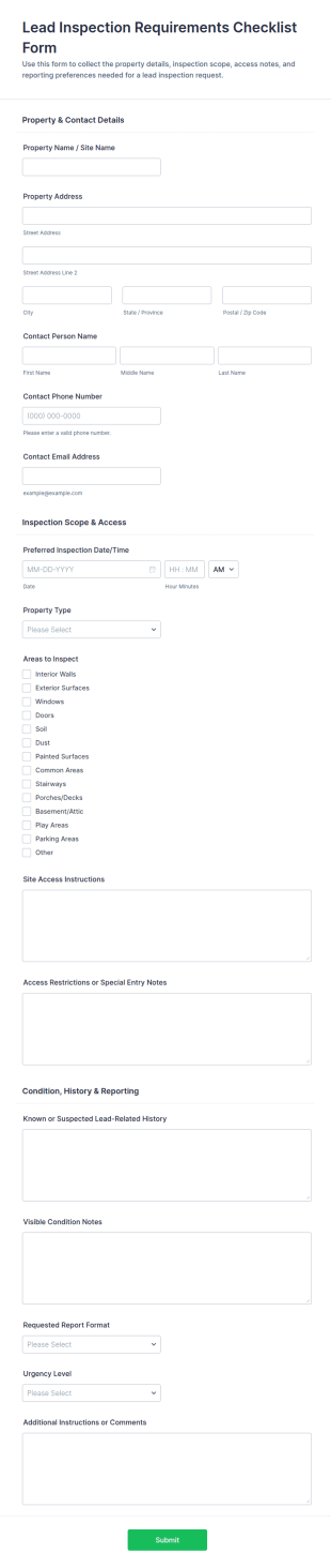 Lead Inspection Requirements Checklist Form Template