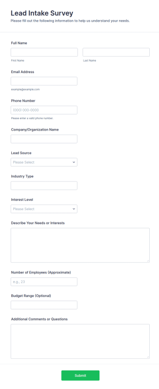Lead Intake Survey Form Template