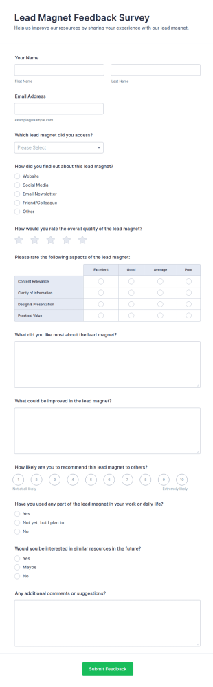 Lead Magnet Feedback Survey Form Template