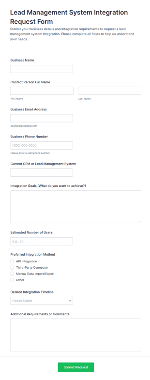 Lead Management System Integration Request Form Template