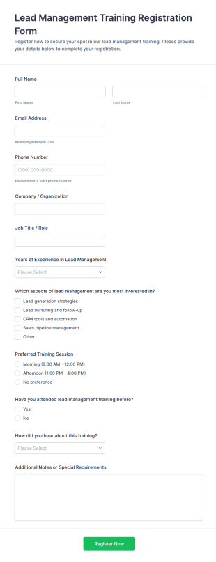Lead Management Training Registration Form Template