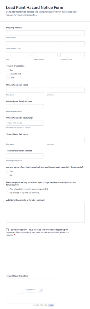 Lead Paint Hazard Notice Form Template