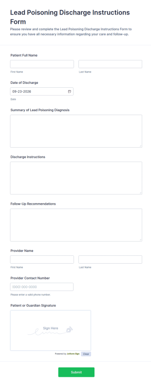 Lead Poisoning Discharge Instructions Form Template