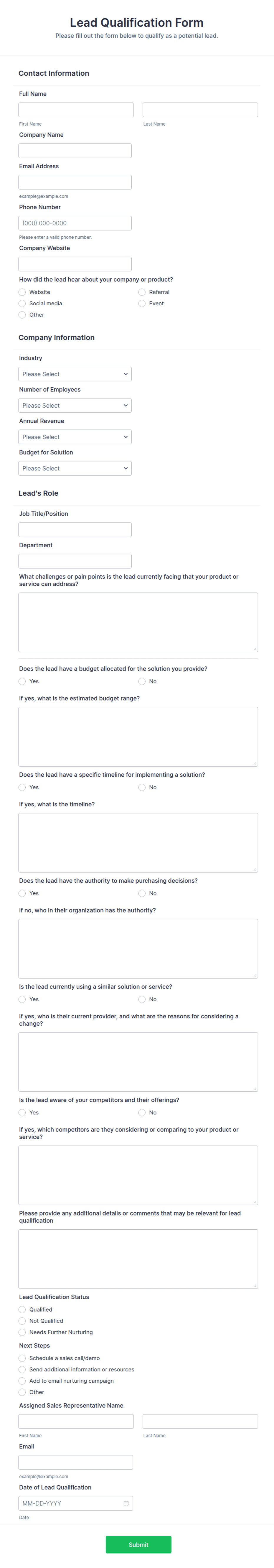 Lead Qualification Form Template | Jotform