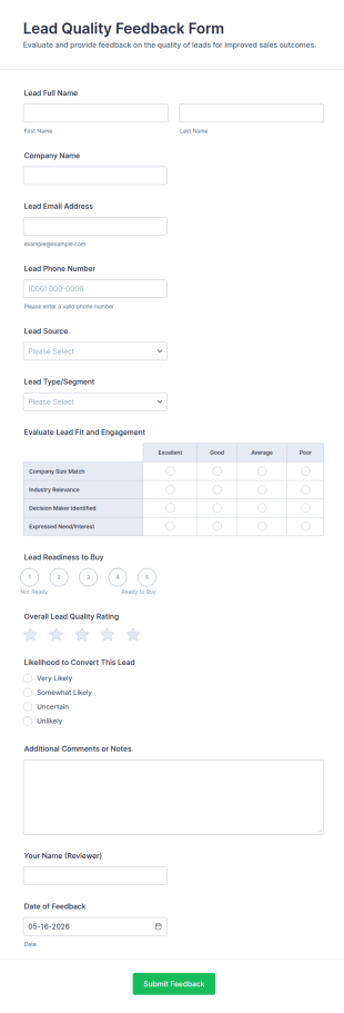 Lead Quality Feedback Form Template