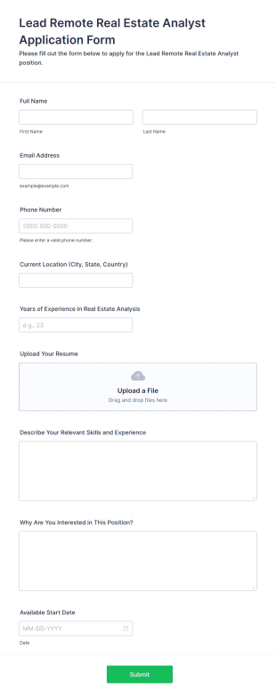 Lead Remote Real Estate Analyst Application Form Form Template