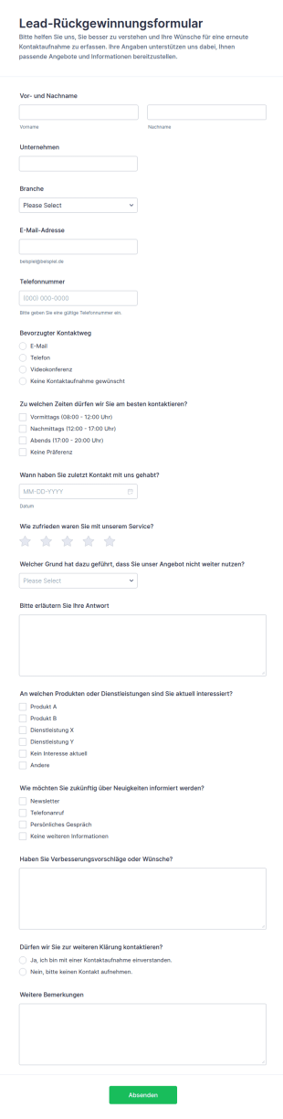 Lead Rückgewinnungs Intake Formular