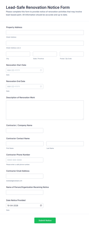 Lead Safe Renovation Notice Form Template