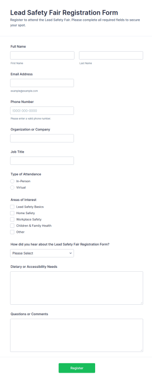Lead Safety Fair Registration Form Template