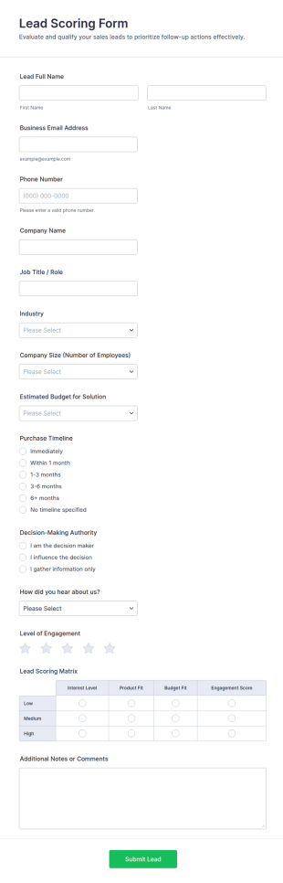 Lead Scoring Form Template
