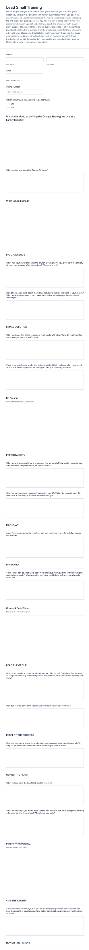 Small Group Leader Training Registration Form Template