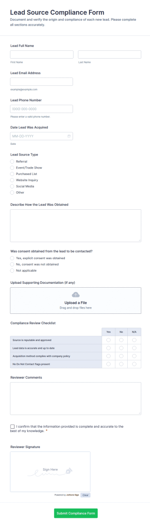 Lead Source Compliance Form Template