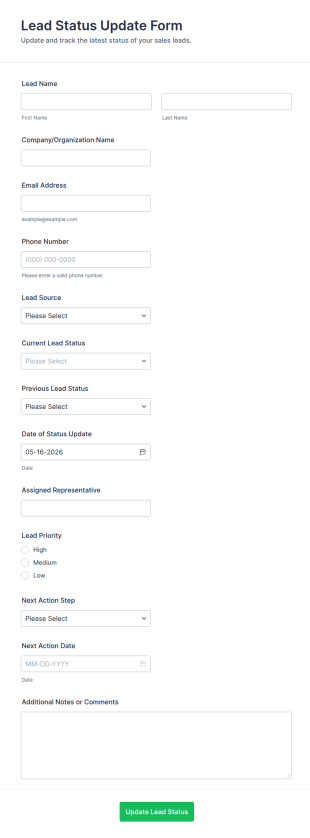 Lead Status Update Form Template