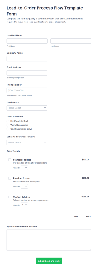 Lead To Order Process Flow Template Form