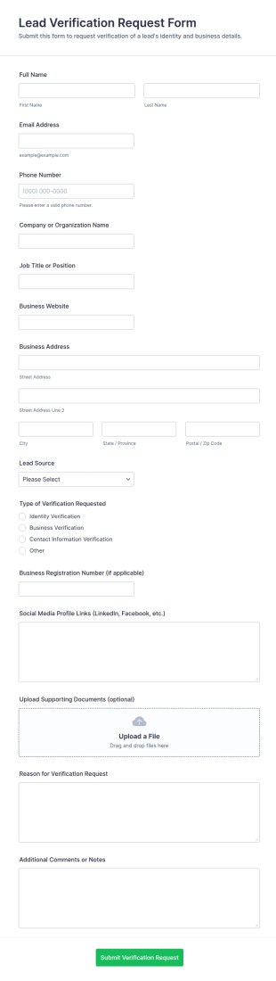 Lead Verification Request Form Template
