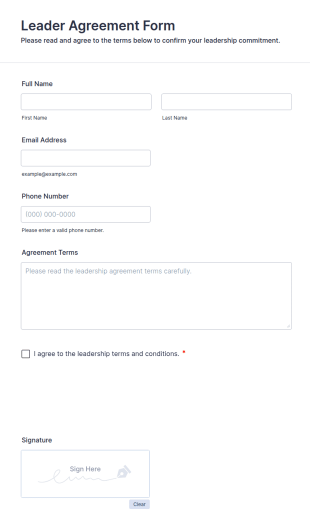 Leader Agreement Form Template