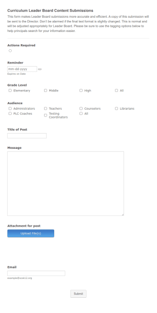 Leader Board Content Submission Form Template