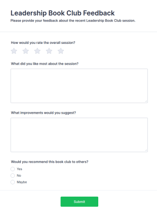 Leadership Book Club Feedback Form Template