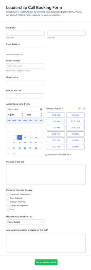 Leadership Call Booking Form Template