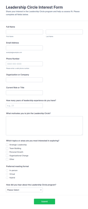 Leadership Circle Interest Form Template
