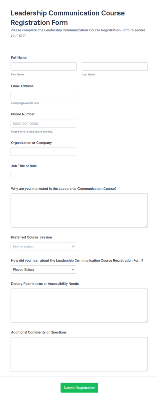 Leadership Communication Course Registration Form Template